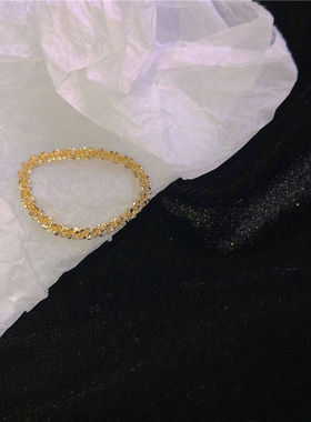 波光粼粼戒指~百搭叠戴神t器雪花素圈细链条轻奢指环女轻奢食指戒