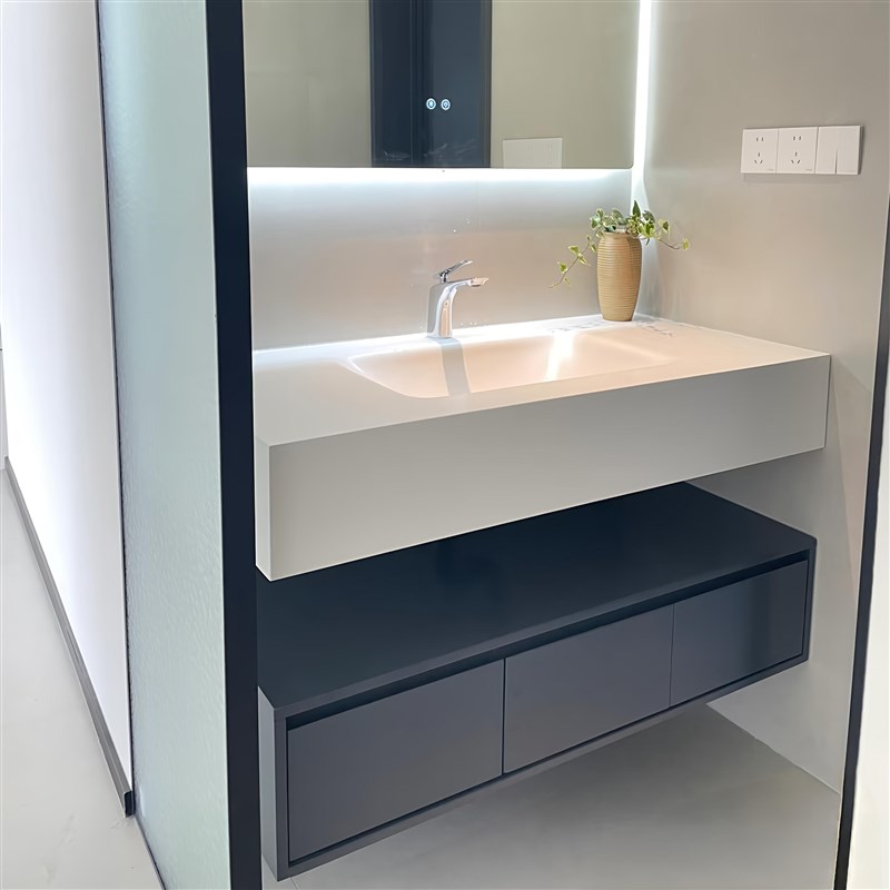 定制岩板热弯浴室柜一p体无缝盆洗手台卫生间洗漱台极简浴室柜组