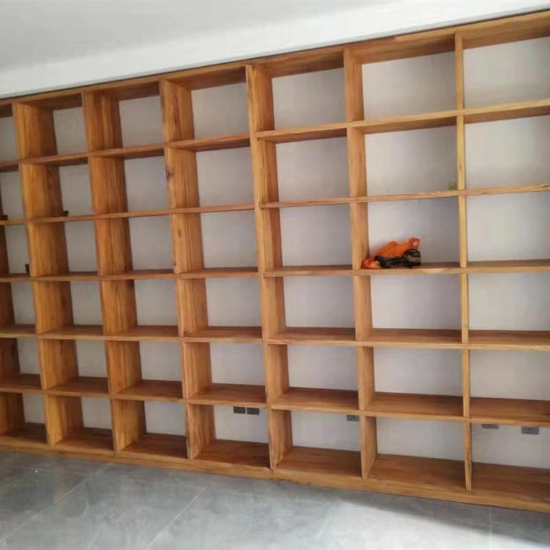 定制老榆木松木书架纯实木经济型组装满墙拼接书柜U异形落地置物