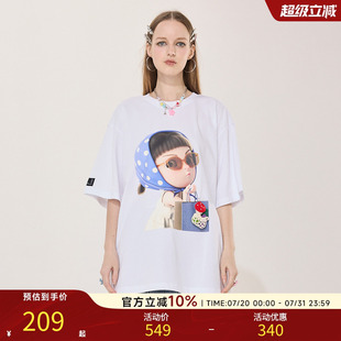 TSMLXLT可爱头巾女孩印花短袖 女25春夏新品 纯棉T恤上衣男女同款