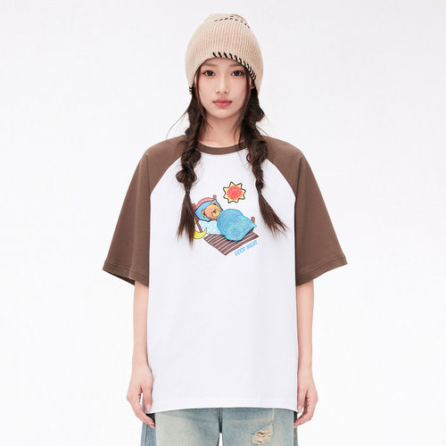 TSMLXLT晚安小熊正肩撞色短袖女