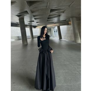 盘扣黑色长款 BETTER 长袖 极简新中式 蓬蓬裙