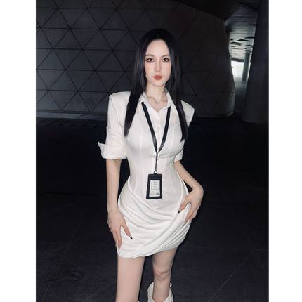 BETTER ME 欧美辣妹性感修身衬衫拼接连衣裙短裙