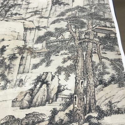 清 四僧 弘仁渐江 松溪石壁图立轴 仿古山水国画高清宣纸微喷装饰