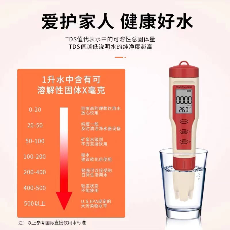 4合一多功能tds水质检测笔高精度PH测试笔EC电导率检测仪温度检测