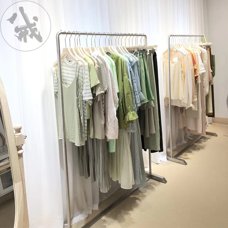 服装店衣架展示架落地式中岛衣服架子陈列架不锈钢银色女装店货架