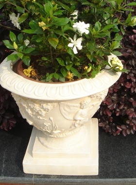 欧式田园客厅阳台入户花园工艺摆设乐器天使浮雕花盆门厅摆件花器