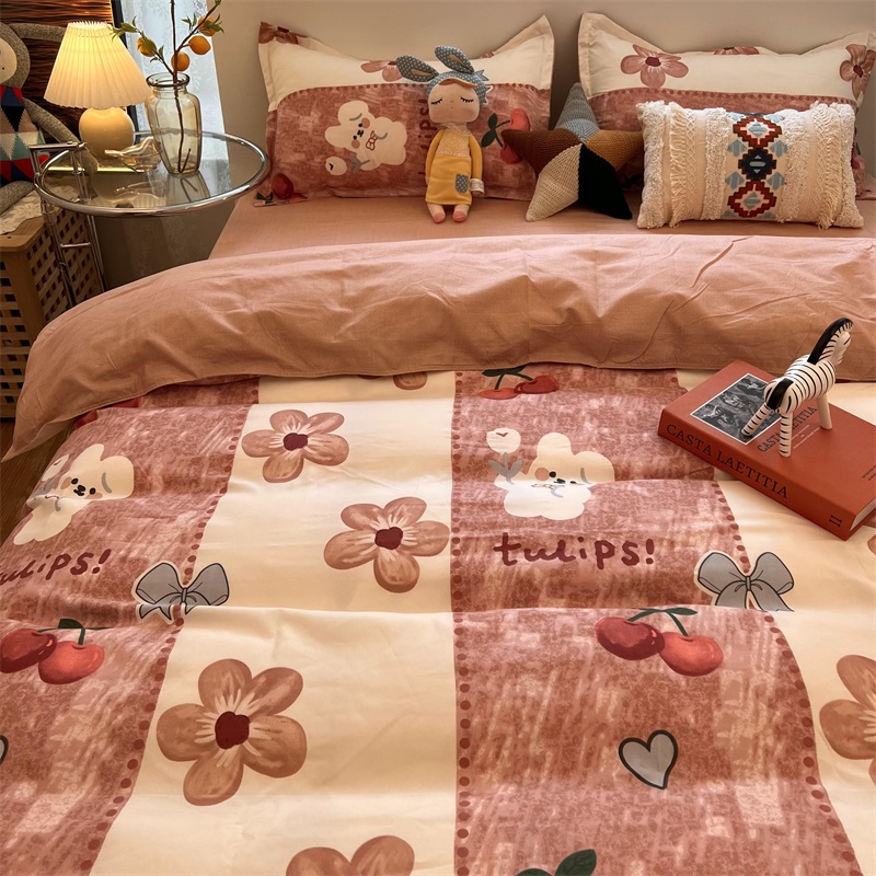 可爱油画兔床上用品被单四件套单人上下铺被套床单学生宿舍三件套