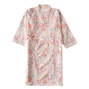 樱花睡袍女睡衣纯棉双层纱布夏季 清新睡裙家居汗蒸服和服浴袍 薄款