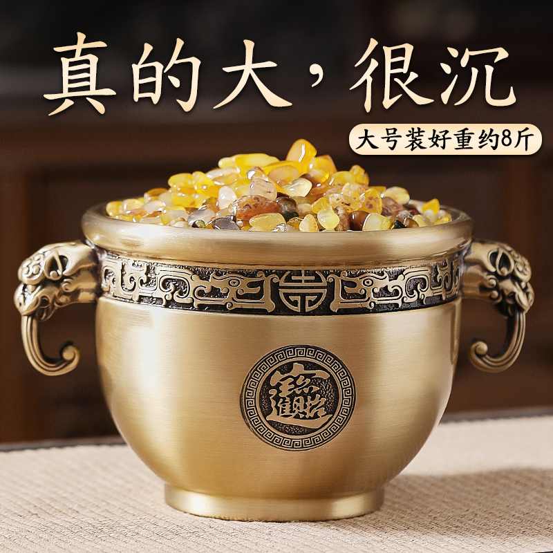 纯铜聚宝盆摆件客厅玄关黄铜米缸工艺品办公室铜笔筒铜缸开业礼品
