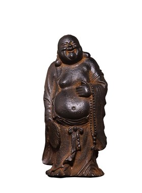 仿古铁器纯铁大肚尼勒佛造像摆件复古民俗怀旧装饰中式古典收藏品