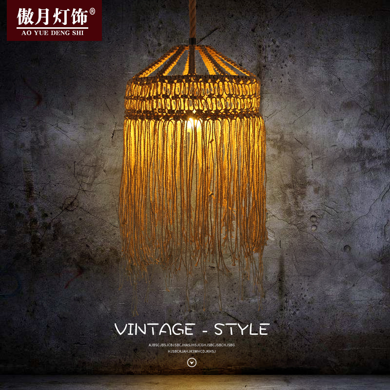 波西米亚吊灯手工编织灯罩麻绳棉绳创意空间diy个性创意吊灯文艺