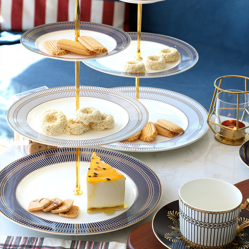 欧式三层点心盘骨瓷水果盘蛋糕盘C多层糕点盘客厅创意糖果托盘架