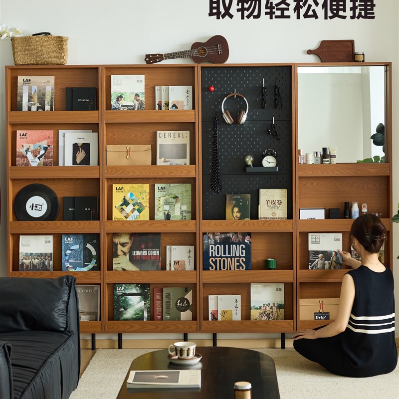 采购产品小司实木收纳架,中世纪黄杨木组合书柜,薄书架,客厅家居