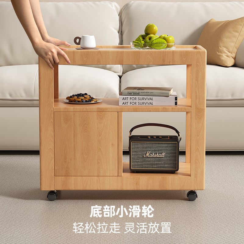 可移动茶几实木沙发边几小户型客厅小推车带轮茶水架茶台床头边柜