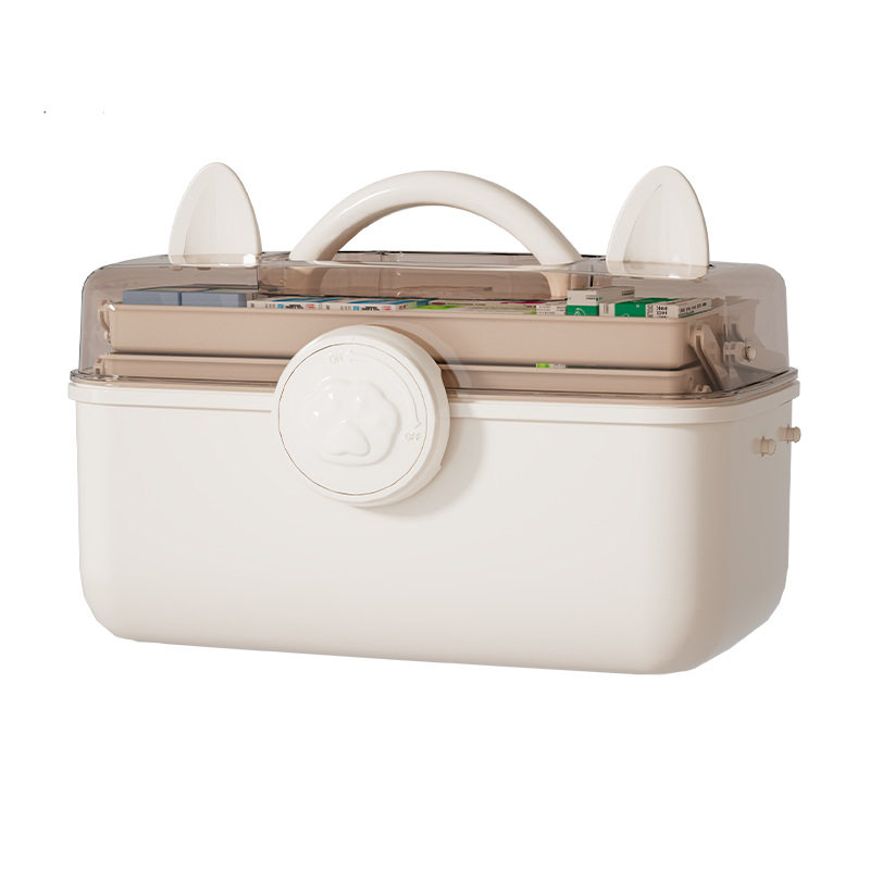 猫咪三层家用发饰收纳盒美术生专用收纳盒工具箱桌面文具整理药箱