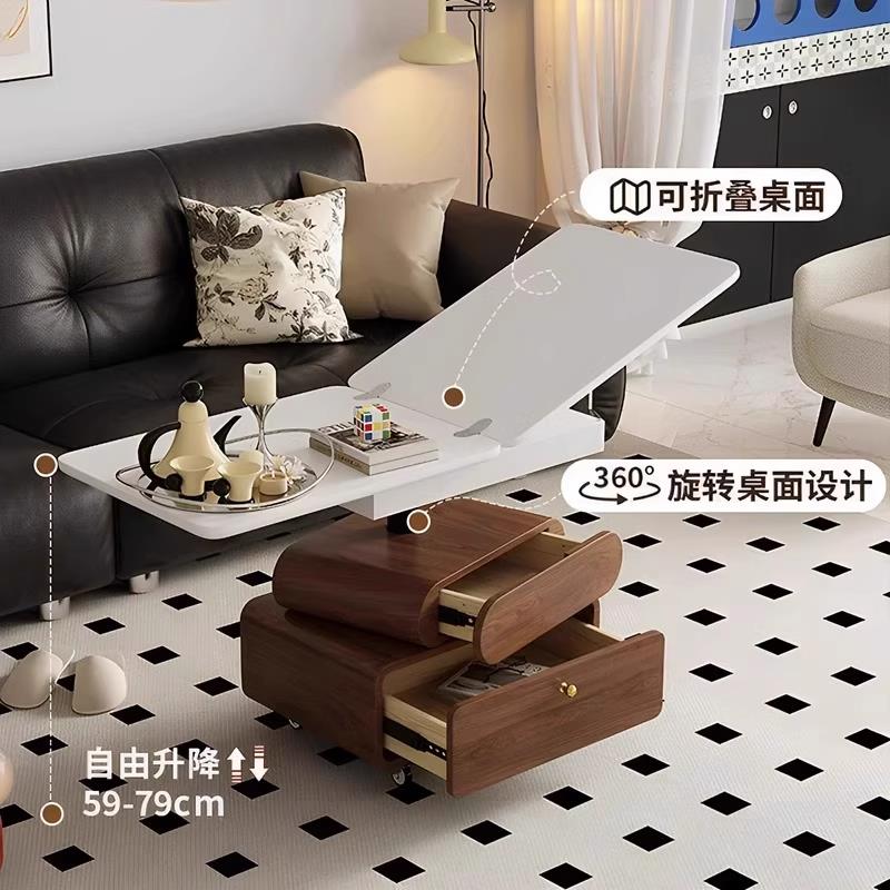 升降茶几折叠移动推车实木茶桌小户型客厅多功能沙发边几茶几两用
