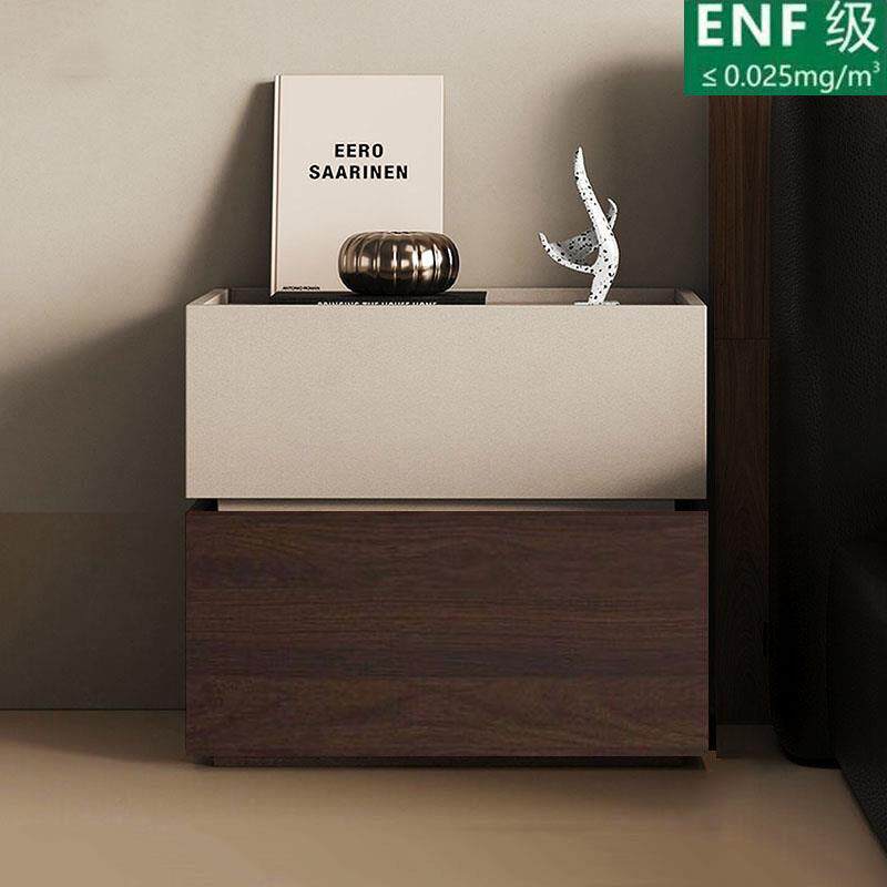 Enf环保实木床头柜免漆简约胡桃黑橡木积木床边柜意式极简收纳柜