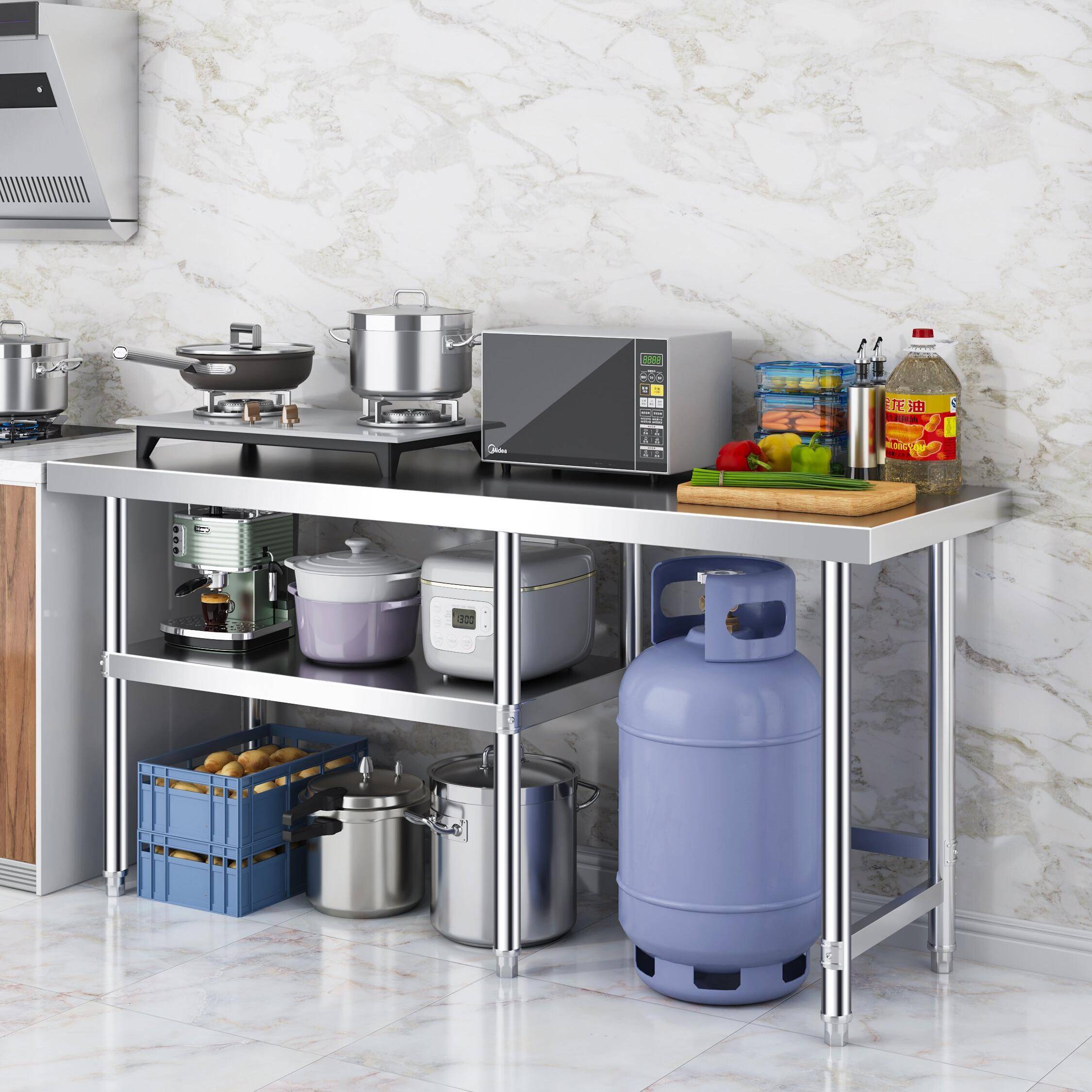 不锈钢厨房置物架瓦斯罐灶台架切菜案台桌厨具收纳柜操作台置物架