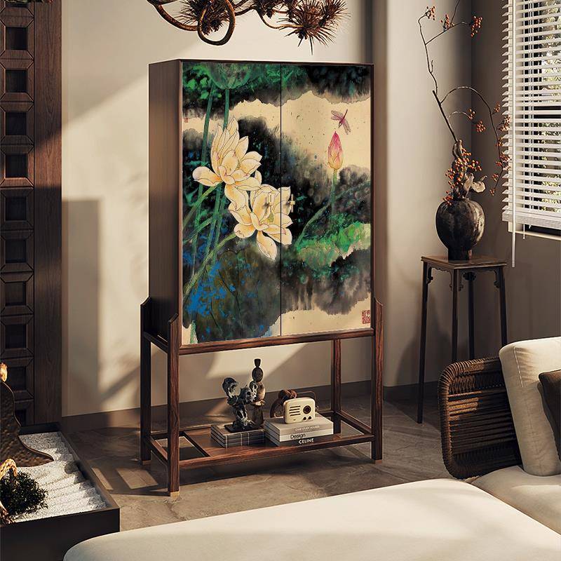 新中式实木高脚斗柜家用客厅靠墙一体玄关柜可定制收纳储物柜