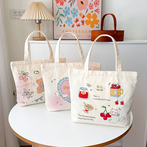 可爱韩系ins风帆布包学生上课通勤托特包简约百搭单肩手提帆布袋