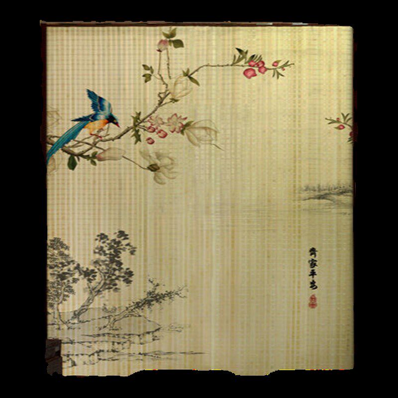 竹帘子隔断商铺风简易客厅屏风门帘竹帘推拉折叠印花家用古典圆门