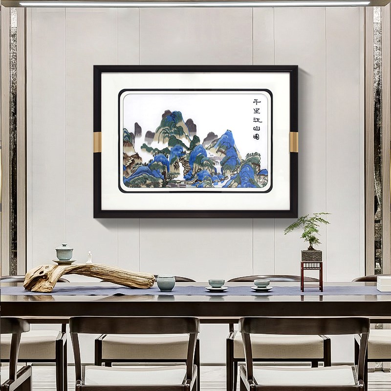 福禄满堂客厅装饰画手工刺绣画新中式沙发背景墙挂画横版壁画