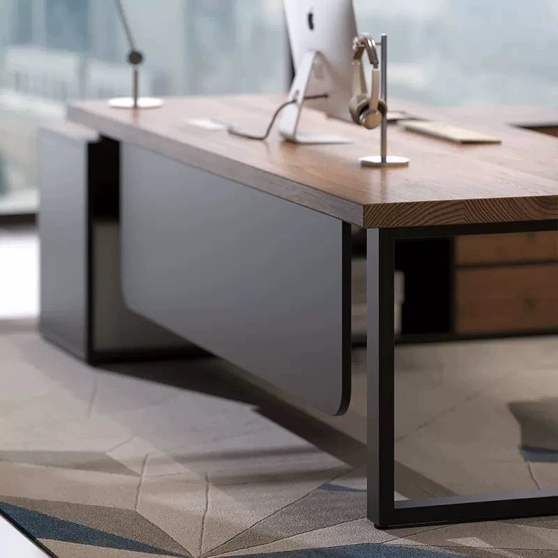 工业风实木办公桌简约现代老板桌大班台带侧柜总经理办公桌电脑桌