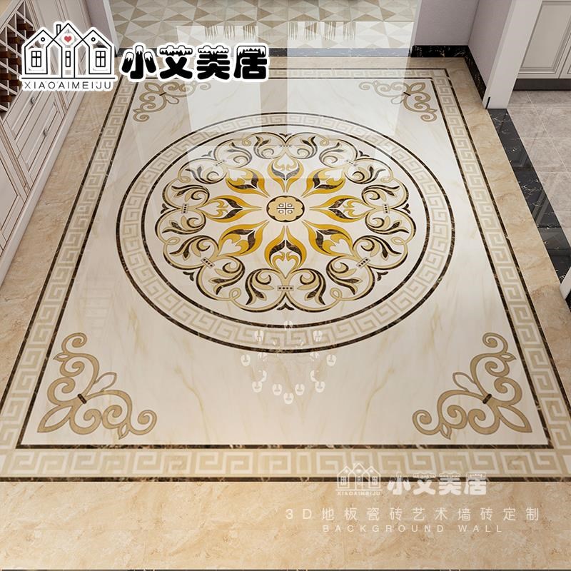 欧式入过944道淡暖黄色图案地板花别纹仿砖水刀地拼花地砖户墅瓷