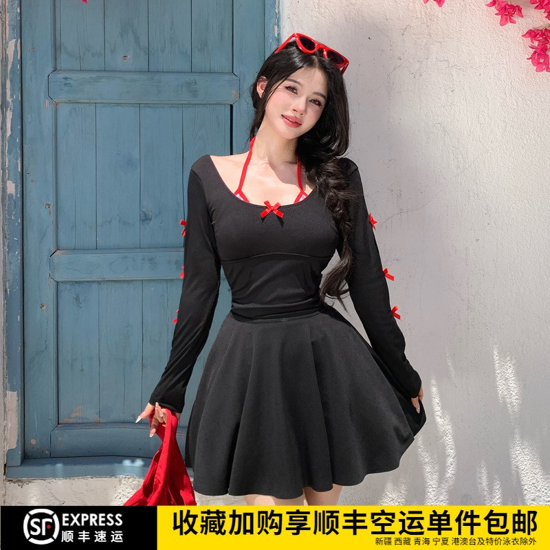莉姿泳衣女连身三j角长袖三件套保守显瘦大尺码胖mm遮肉200斤ins