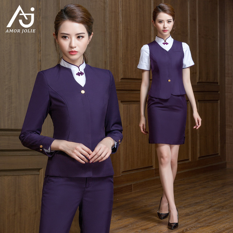 东航空姐制服e女职业套装电信工装珠宝店售楼酒店会所工作服深紫