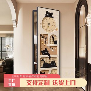 法式隐藏式全身镜装饰画翻开穿衣镜推拉可关闭中古风玄关钟表壁画