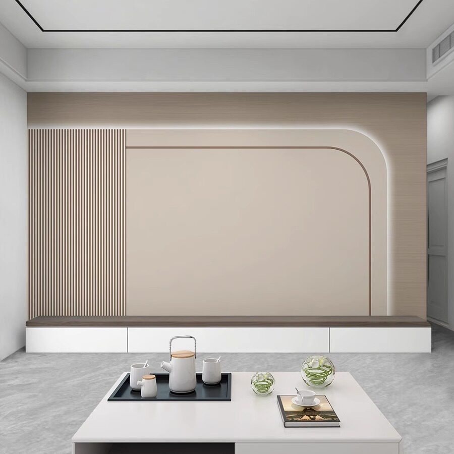 5D立体凹凸壁画电视机背景墙壁纸现代简约格栅客厅沙发影视墙壁布