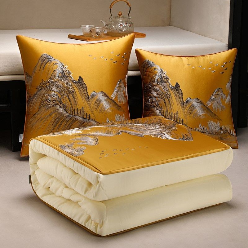 靠山抱枕被子两用车载折叠中式抱枕被高档刺绣靠枕毯子二合一定制