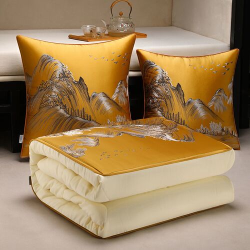 靠山抱枕被子两用车载折叠中式抱枕被高档刺绣靠枕毯子二合一定制