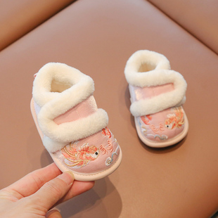 婴儿冬季鞋子国风婴儿鞋冬款1到2岁宝宝周岁鞋中式加绒新年棉鞋女