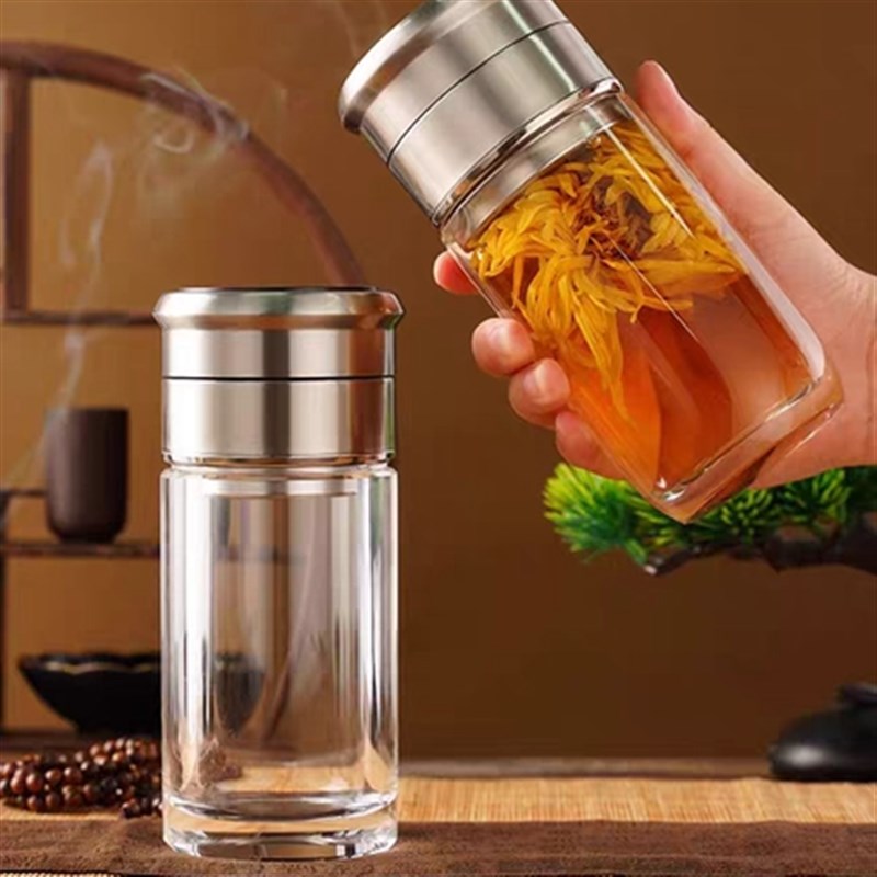 密封高端天然原矿水晶t杯男士纯手工茶水分离泡茶杯定制送礼
