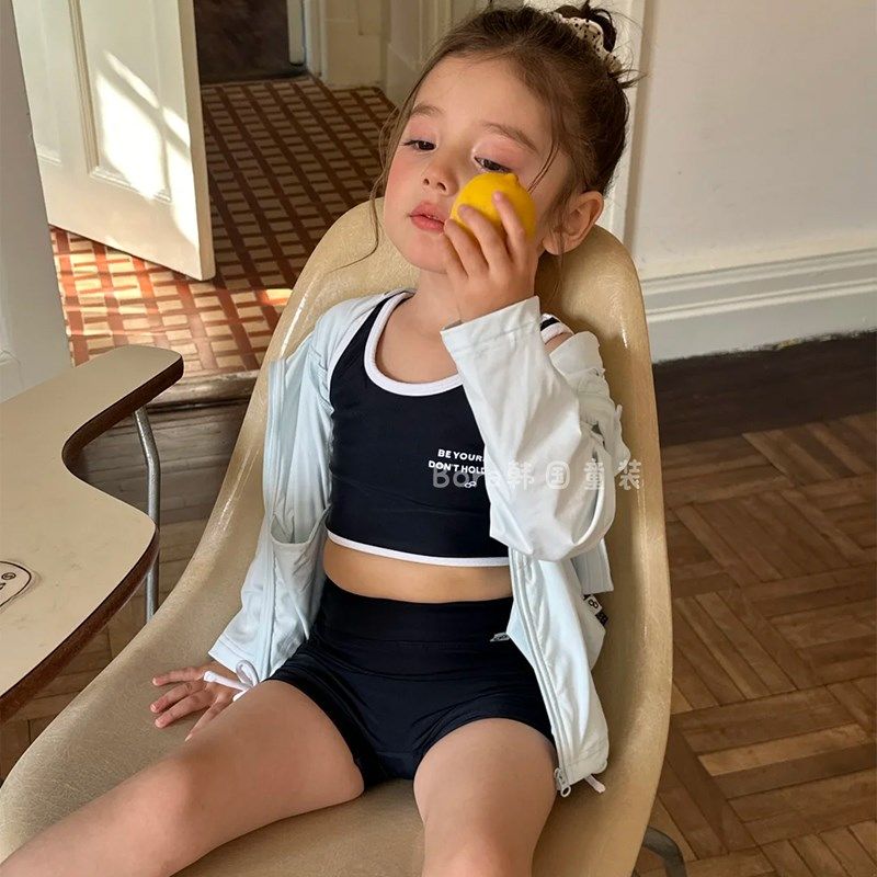 宝宝泳衣女宝夏装2025新款洋气分体泳装儿童潮流时髦网红黑色套装