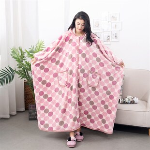 加厚春夏季披肩毯午睡毯法兰绒z空调毯斗篷懒人披风打坐多功能毛