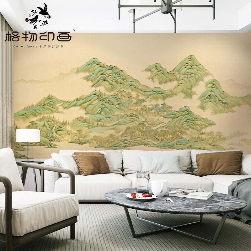 现代中式大气山居图客厅背景墙布卧室书房墙纸壁布环保无纺布壁画