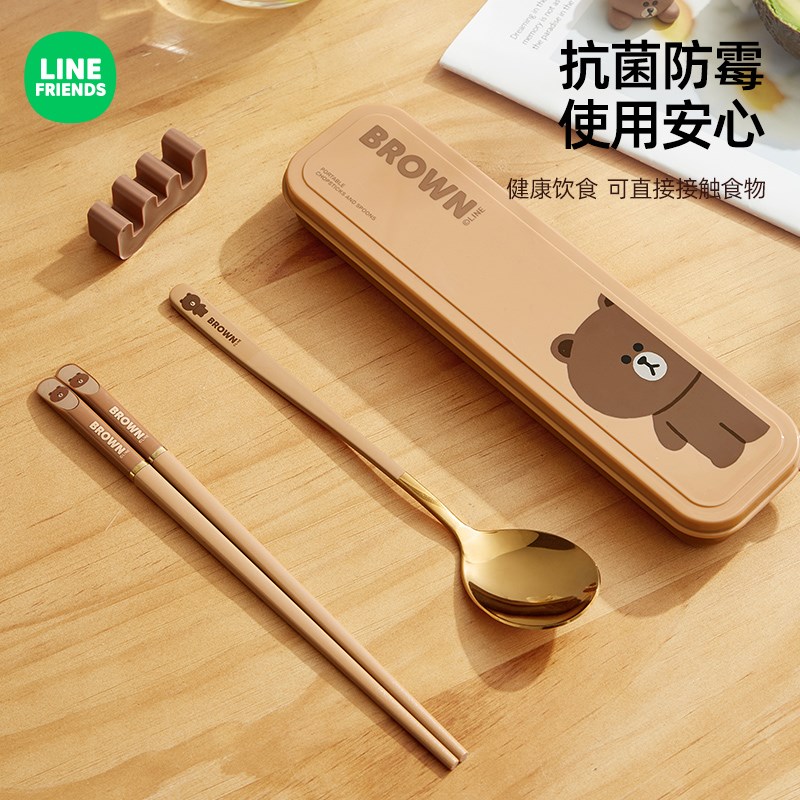 儿童筷子勺子套装可携式r餐具一人用小学生抗菌便当餐具盒三件套