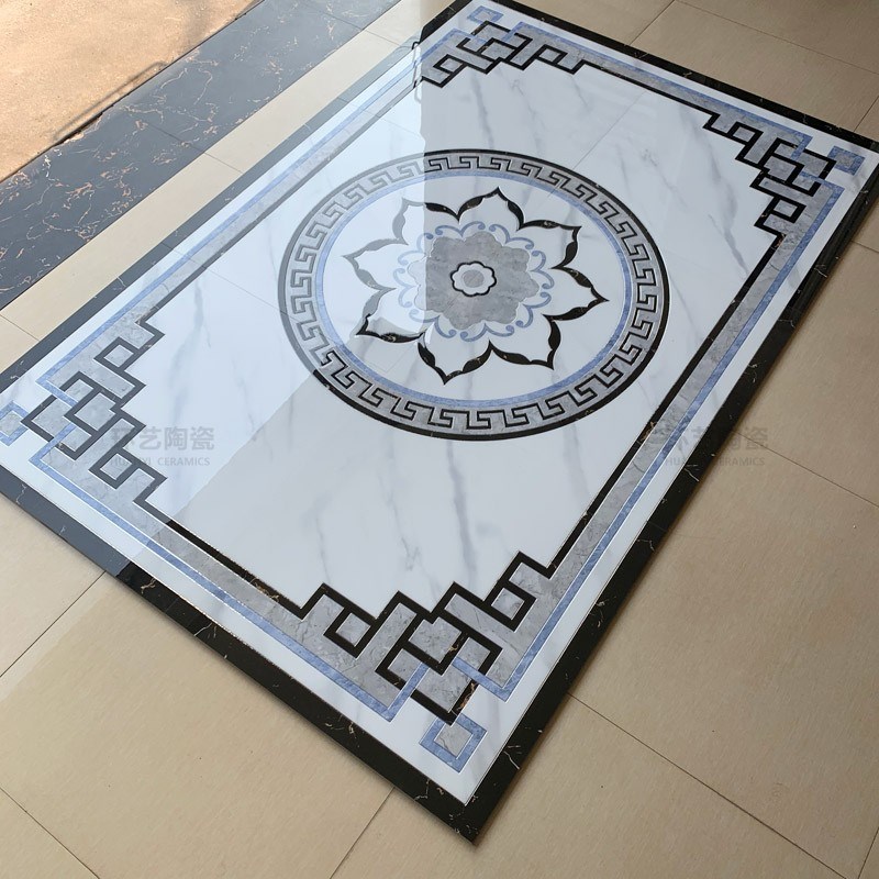 客厅地拼花瓷砖800x800新中式餐厅拼图地砖过道玄关地毯花抛晶砖