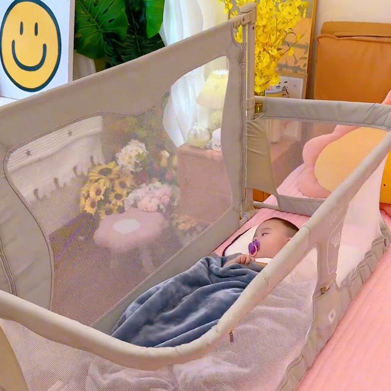 床中床新生婴儿围栏床上围栏宝宝防护栏夏季可移动折叠防压带蚊帐