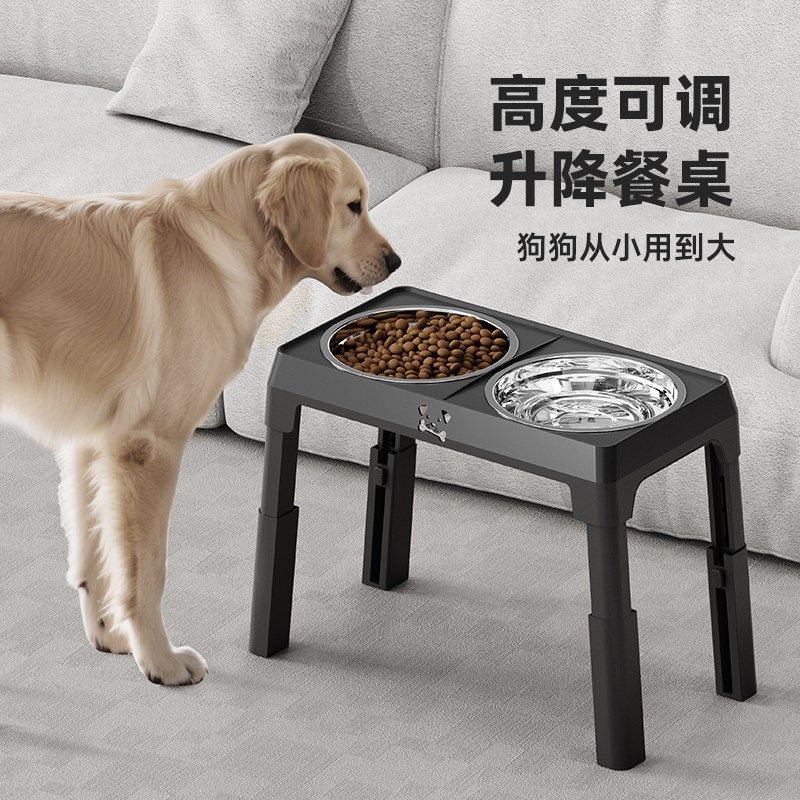 狗碗狗盆大型犬狗狗饭碗支架可调节狗食盆不锈钢狗W狗碗食盆防打