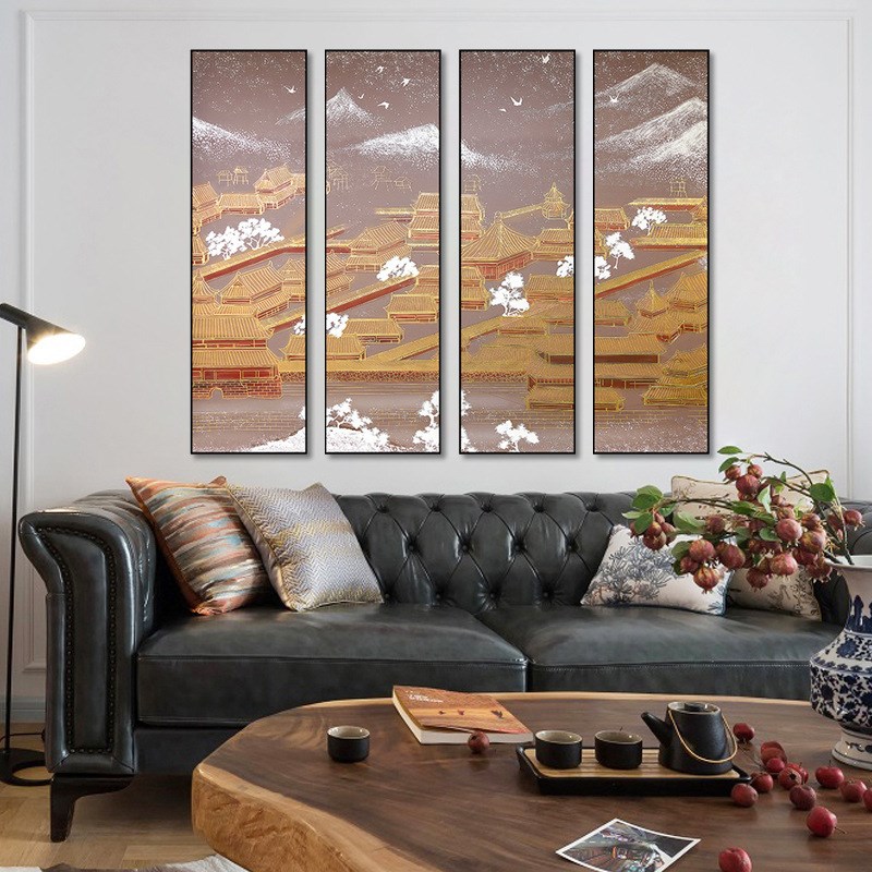 新中式软装设计实物画客厅书房样板房装饰挂画酒店玄关浮雕雕刻画