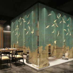 卷帘窗帘电动升降卷拉式客厅酒店半透明软屏风隔断瑞鹤图装饰挂帘