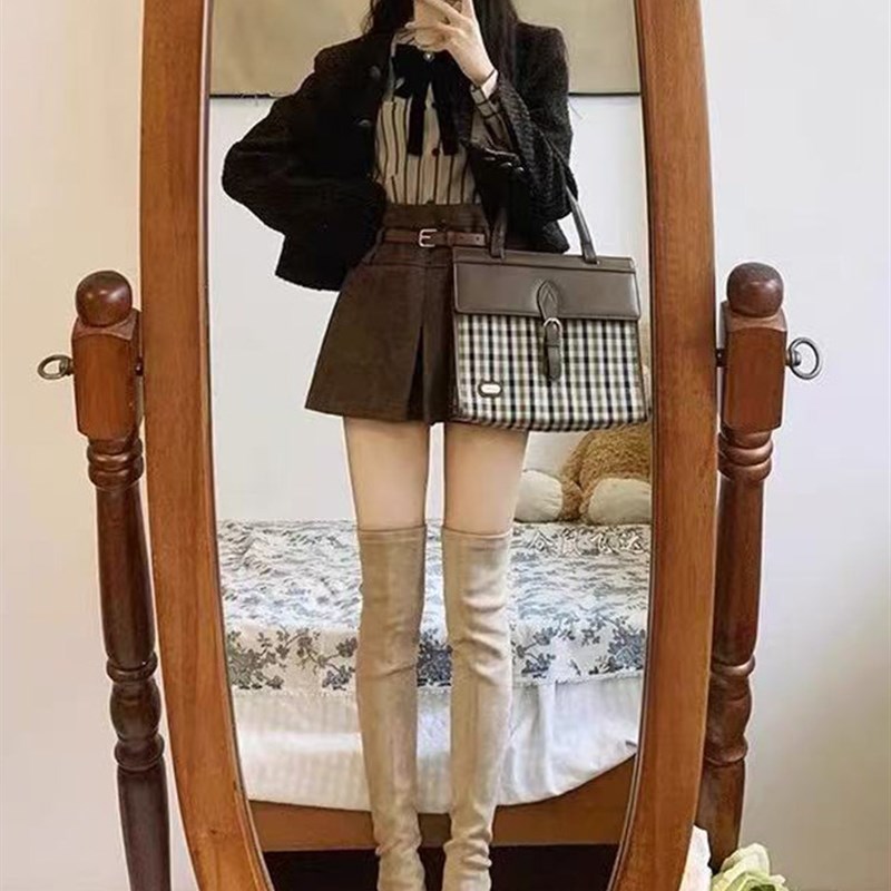 过膝高跟长靴子女2025秋冬新款C绒面尖头套筒瘦瘦靴高筒粗跟长筒