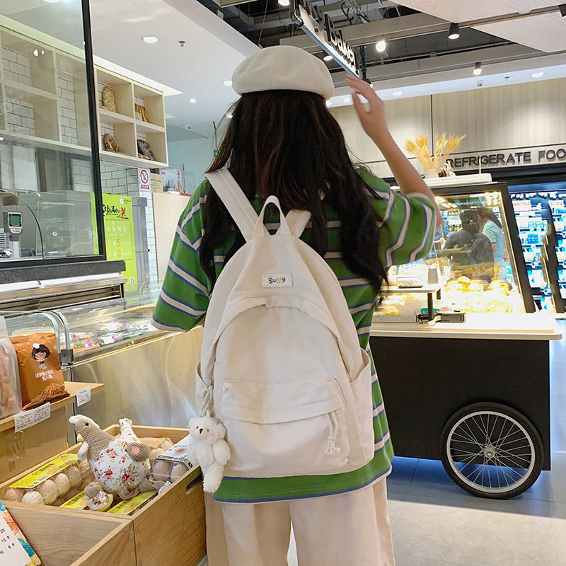 日系韩版小清新少女校园双肩包简约休闲帆布女大学生书包高中背包