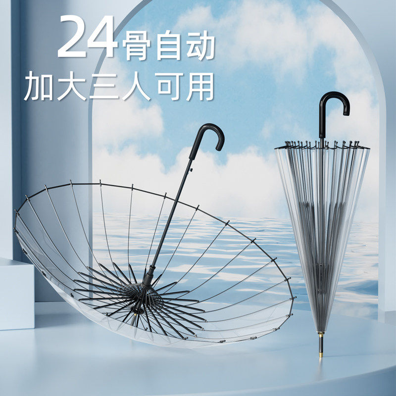 24骨长柄伞透明雨伞女大