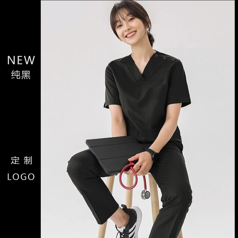 韩式洗手衣美容服黑色短